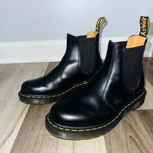 Dr. Martens 2976 Black Leather Boots with Yellow Stitching Unisex